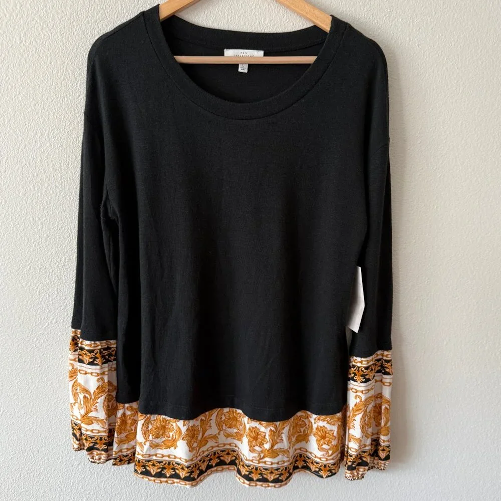 NWT New Direction Black‎ Gold Crewneck Sweater Size Large